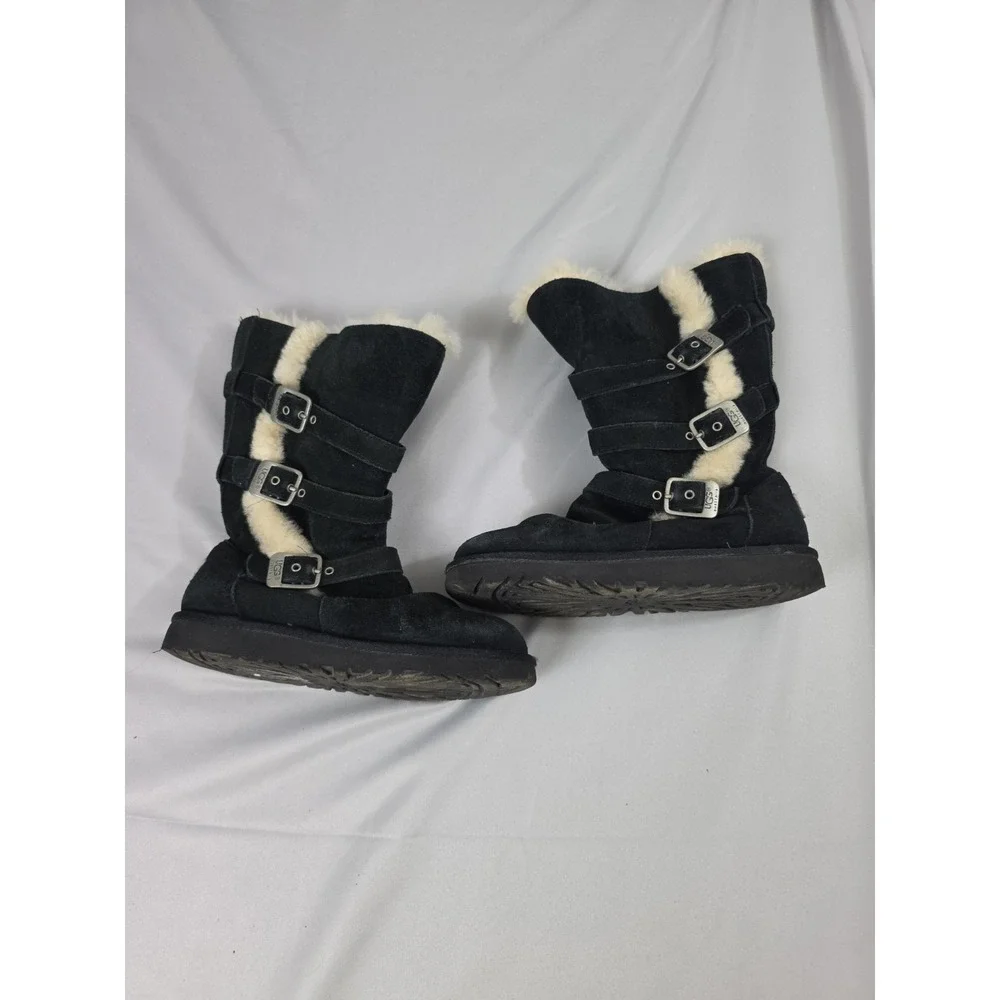 Girls Uggs Australia ~ Maddi Black  Buckle /Zip Boots ~ Big Kids Size 2 EU: 32